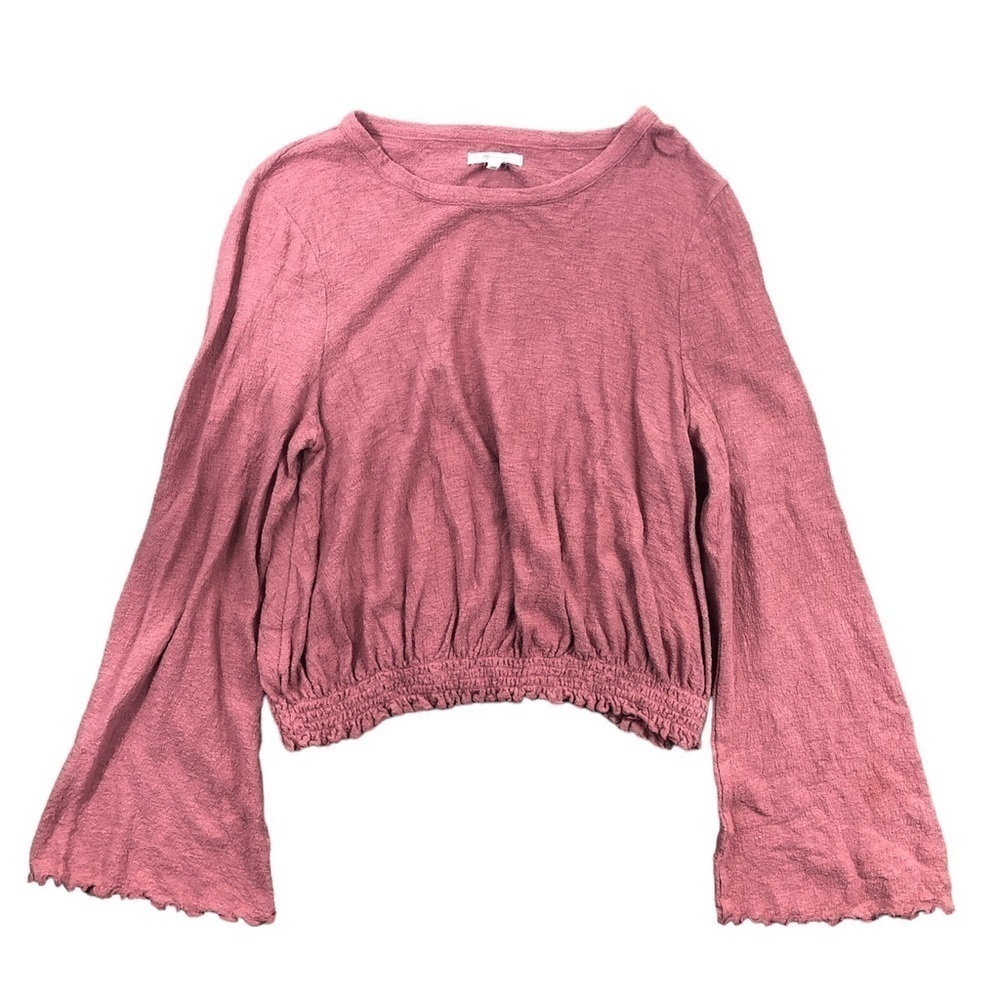 Madewell Texture & Thread Smocked Bell Sleeve Blouse in Autumn Berry